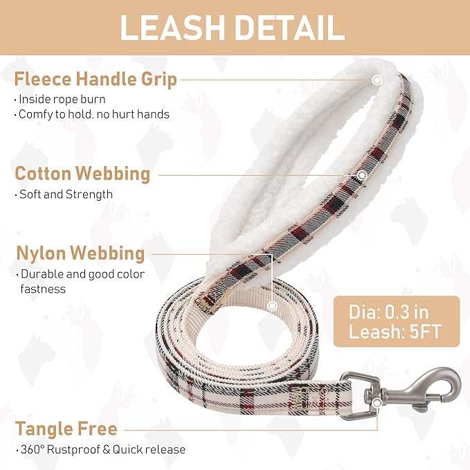 GAMUDA Small Dog Harness Collar and Leash Set, Step in No Chock No Pull Soft Mesh Adjustable Dog Vest Harnesses Plaid Reflective for Dogs Puppy Cats Kitten Rabbit (Warm Beige, XXS) GAMUDACollarsCollection