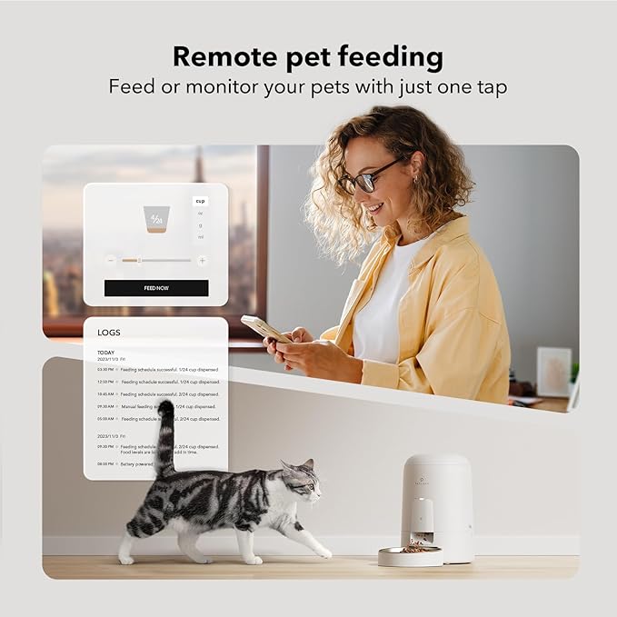 PETLIBRO Automatic Cat Feeder, Wi-Fi Rechargeable Cat Food Dispenser Battery-Operated with 30-Day Life, AIR 2.4G Wi-Fi Timed Pet Feeder for Cat & Dog, 2L Auto Cat Feeder, White - PAWPICO