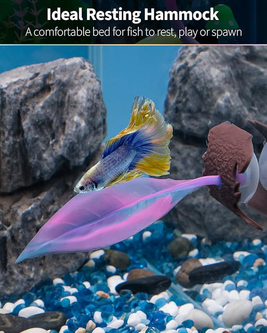 Uniclife Betta Leaf Hammock Soft Aquarium Rest Bed Fish Breeding Playing Pad with Suction Cup and Lifelike Bark Ornament Colorful Silicone Decoration for Fish Tank Landscape, 2 Pack UnicLife
