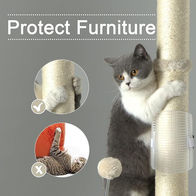 PEEKAB 32" Tall Cat Scratching Post Sisal Rope Scratch Posts with Hanging Ball and Self-Massage Brush Vertical Scratcher for Indoor Cats and Kittens(Beige 32inches) - PAWPICO