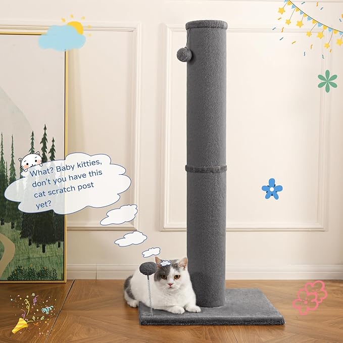 Cat Craft Bobcat Cat Scratching Post for Indoor Cats, Tall Cat Scratch Post, Carpet Cat Scratching Post with Replaceable Toys, Sturdy Base, Large, Gray - PAWPICO
