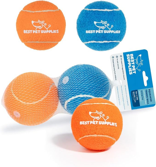 Best Pet Supplies Squeaky Tennis Toys for Dogs, 2-Pack, Heavy-Duty Interactive Pet Toys for Throwing and Fetching, Supports Exercise and Natural Behavior Training, Durable - Large - PAWPICO