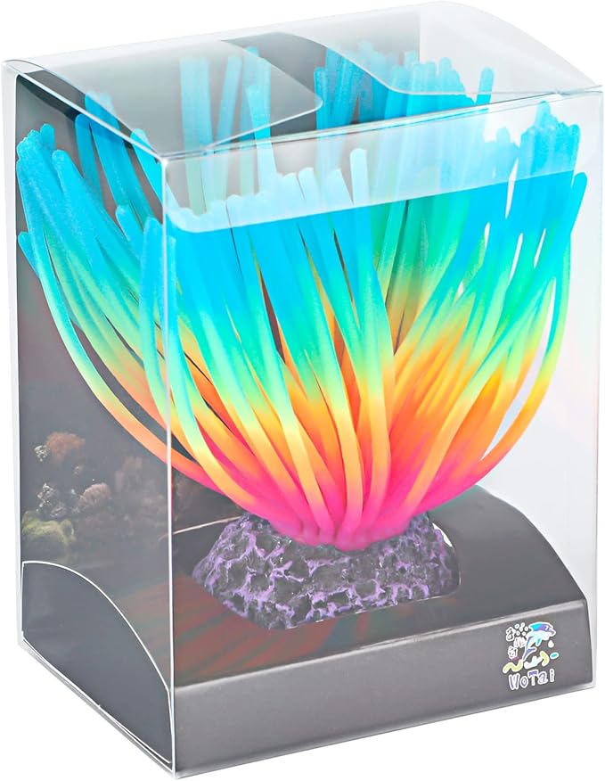 Uniclife Aquarium Imitative Iridescent Blue Sea Urchin Ball Artificial Silicone Ornament with Glowing Effect for Fish Tank Landscape Decoration UnicLife