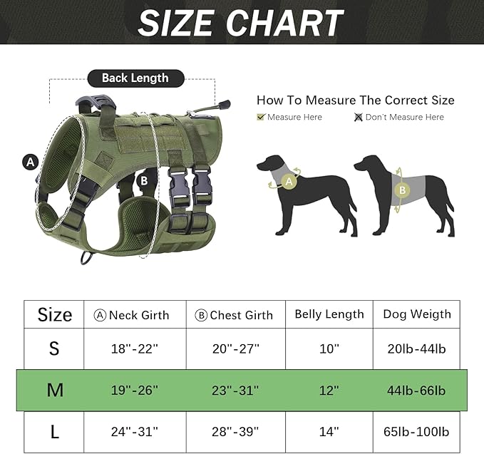 No Pull Tactical Dog Harness for Medium Dogs, Escape Proof Molle Dog Vest Harness and Leash Set, Adjustable Military Service Dog Harness with Handle for Medium Large Dogs(Black,Medium) - PAWPICO