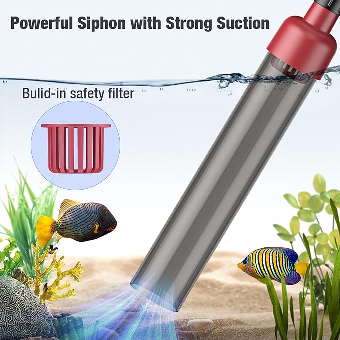 Aquarium Siphon Vacuum Cleaner: 4 in 1 Manual Fish Tank Vacuum Cleaning Tools for Water Change, Sand Cleaning and Remove Dirt, Fish Tank Cleaner Vacuum with Adjustable Length Suness