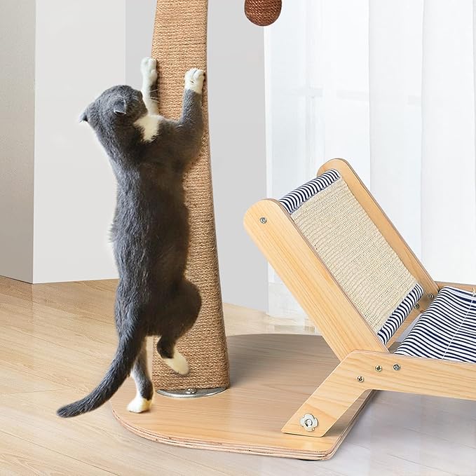 Cat Scratching Post with Bed,29.5 Inch Tall Palm Tree Cat Scratching Post for Indoor Cats, with Lounge Chair 2 in 1 Fun Sisal Rope Tall Cat Scratcher with Ball for Indoor Adult Cat/Kitten - PAWPICO