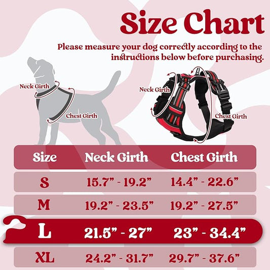 rabbitgoo Dog Harness for Large, No Pull Pet Harness with 3 Buckles, Adjustable Soft Padded Pooch Vest with Instant Control Handle, Easy Walking Reflective Pet Vest for Large Dogs, Red, L rabbitgoo