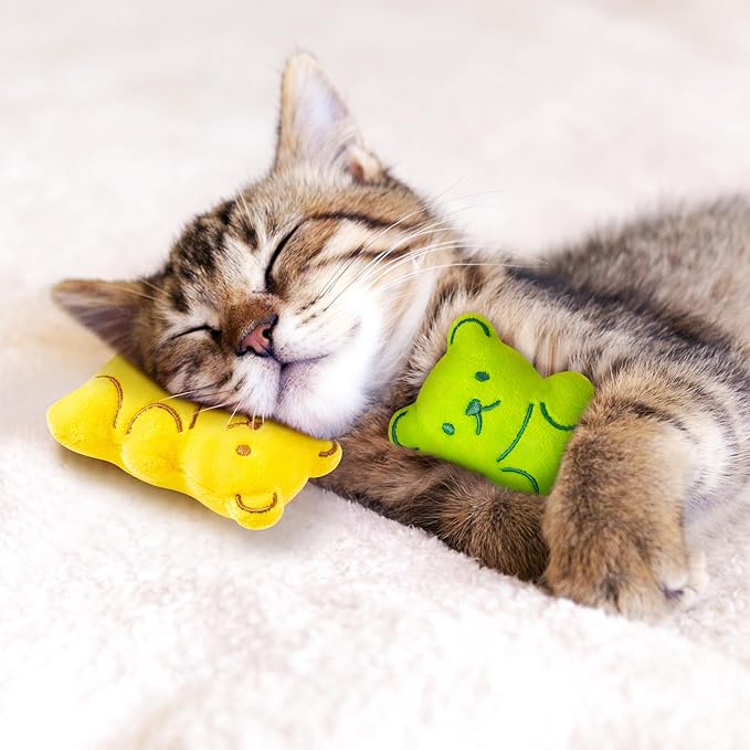 MALLMALL6 Catnip Toys for Cat - 5Pcs Gummy Colorful Bear Catmint Interactive Cat Toy for Indoor Cats, Soft Plush Candy Cat Supplies, Kitten Teething Chew Toy Set, Cute Pet Gifts for Cat Lover - PAWPICO