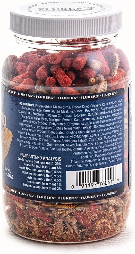 Fluker's Buffet Blend Adult Bearded Dragon Diet, Mealworms, Crickets and Pellets, 2.9 oz Flukers