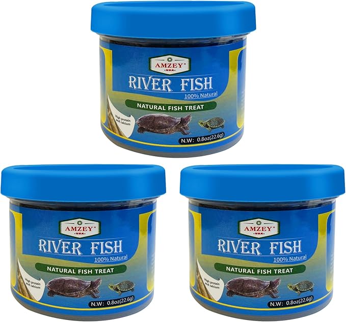 Amzey 3 Pack 0.8Oz (Total 2.4Oz or 68Gram Dried River Fish - Natural Food for Turtles, Terrapins, Reptiles and Large Tropical Fish Amzey
