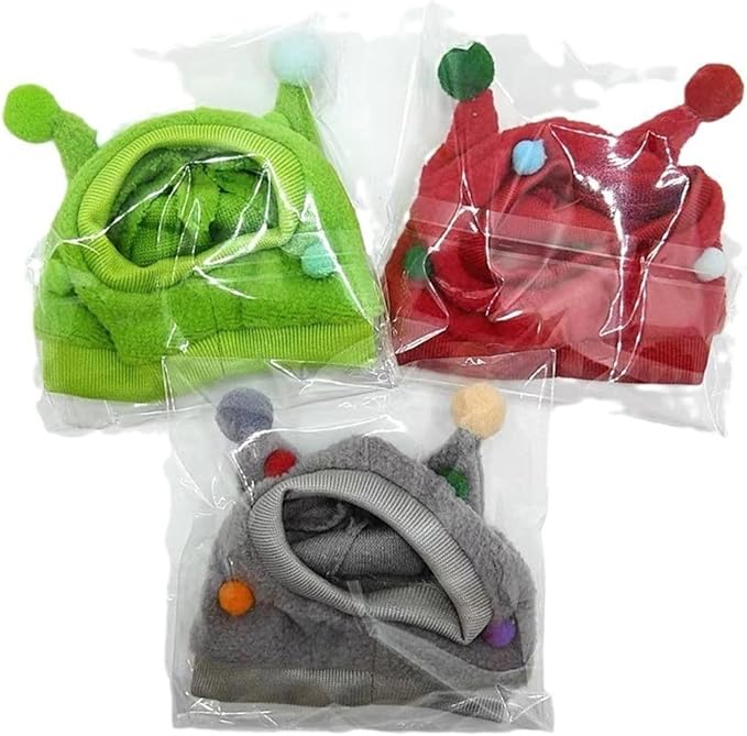 Bearded Dragon Hat - Winter Warm Lizard Cap with Horns & Pom Pom Ball Fun Halloween Outfit Bull Costume Elastic Headwear Accessories Anxiety Relief Ear Muffs for Reptile Fancy Rat Ferret (3 Pack) SEZDEKI