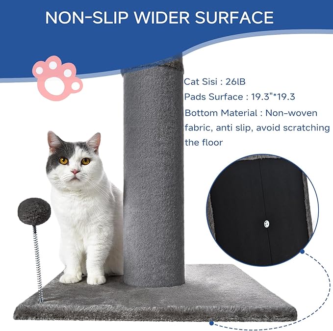 Cat Craft Bobcat Cat Scratching Post for Indoor Cats, Tall Cat Scratch Post, Carpet Cat Scratching Post with Replaceable Toys, Sturdy Base, Large, Gray - PAWPICO