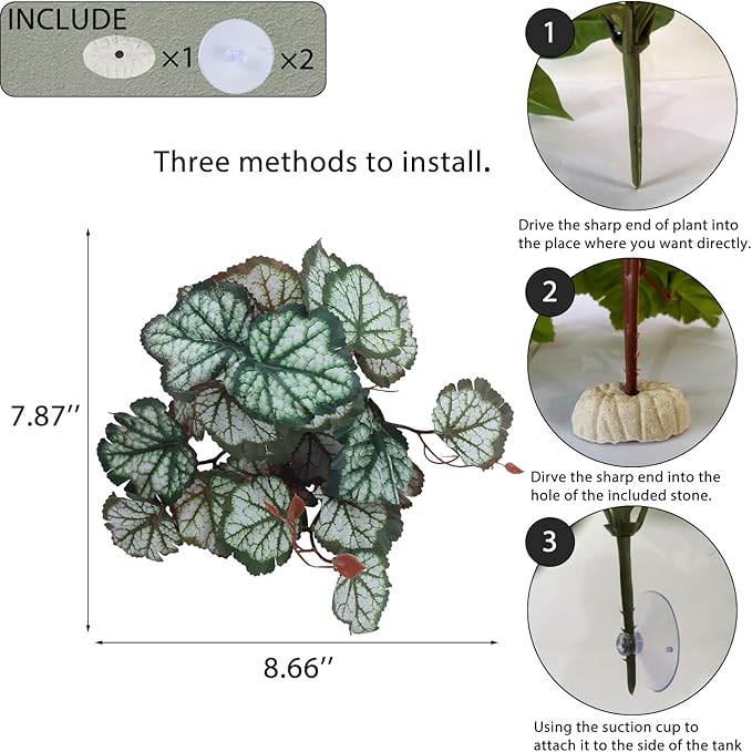 Fake Reptile Plants for Reptile Terrarium Plants, Reptile Plant Décor, Turtle Tank Plants with Suction Cup IBWell