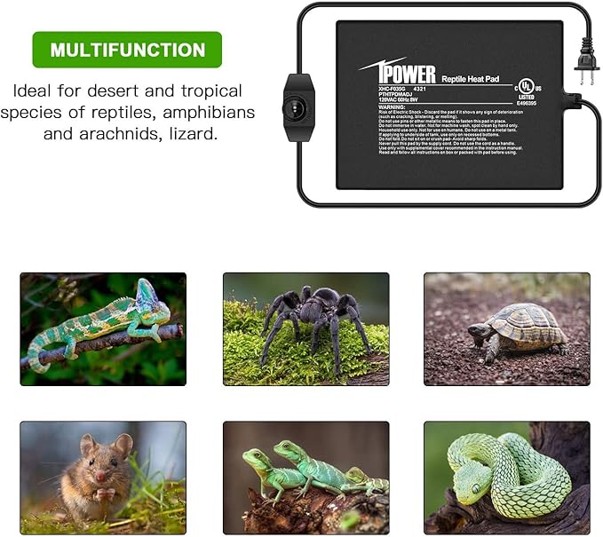 iPower 6 by 8-Inch 8 Watts Reptile Heating Mat with Temperature Controller Under Tank Warmer Terrarium Heat Pad for Reptiles and Amphibians, Black iPower