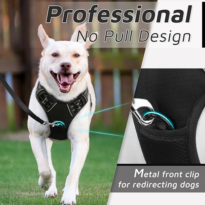 Eagloo Dog Harness Medium Sized Dog, No Pull Service Vest with Reflective Strips and Control Handle, Adjustable and Comfortable for Easy Walking, No Choke Pet Harness with 2 Metal Rings, Black, M GoExplorewithEagloo