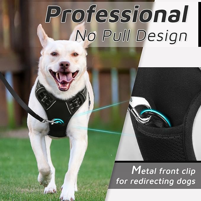 Eagloo Dog Harness Small Sized Dog, No Pull Service Vest with Reflective Strips and Control Handle, Adjustable and Comfortable for Easy Walking, No Choke Pet Harness with 2 Metal Rings, Black, S GoExplorewithEagloo