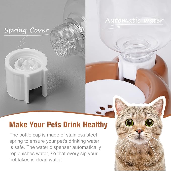 Dog Bowls, Cat Food and Water Bowl Set with Water Dispenser and Stainless Steel Bowl for Cats and Small Dogs - Brown - PAWPICO