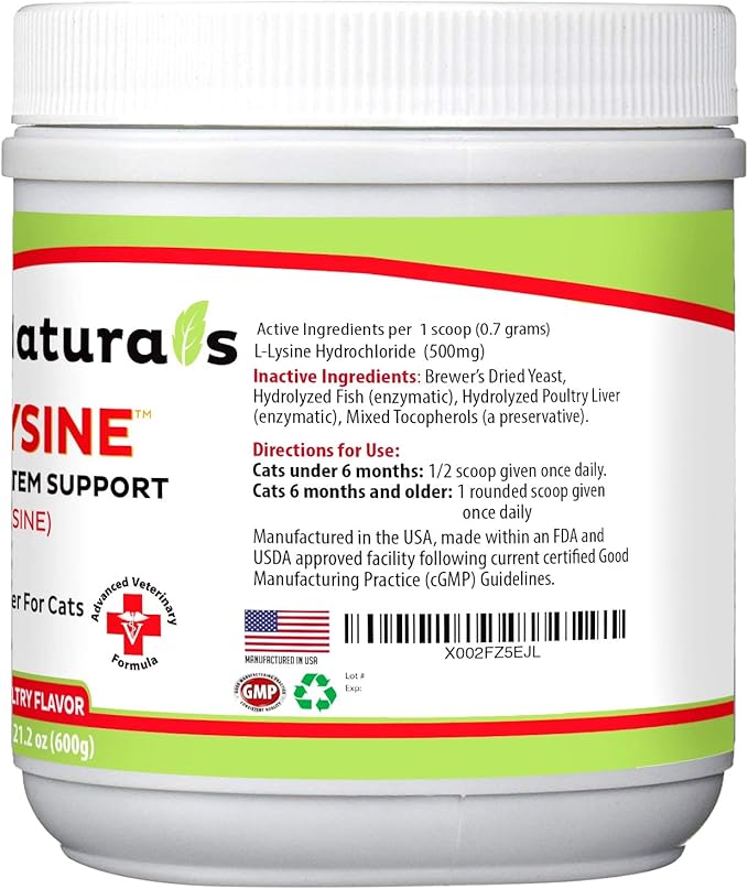 Trulysine L-Lysine for Cats Immune Support Oral Powder 21.2oz/600g - Cats & Kittens of All Age, Sneezing, Runny Nose Squinting, Watery Eyes-Fish & Poultry Flavor (U.S.A)(600 Grams (500mg / Scoop)) Pet+Health+Pharma