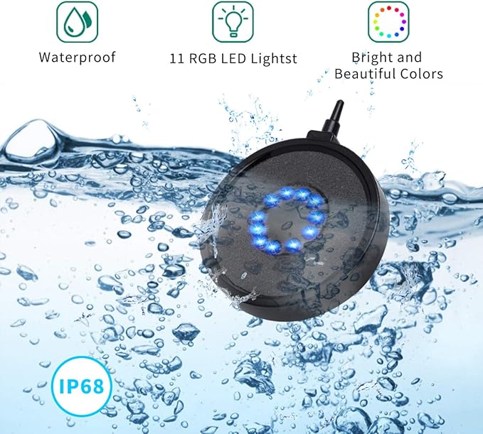 Number-one Aquarium Bubble Light LED Fish Tank Bubbler Light, Remote Controlled Aquariums Air Stone Disk Lamp with 16 Color Changing, 4 Lighting Effects for Fish Tanks and Fish Ponds PAWPICO