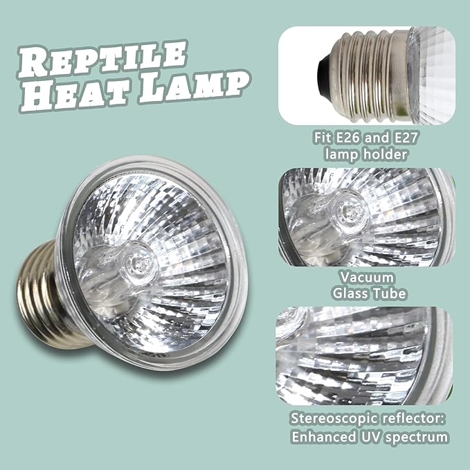 LUCKY HERP 4 Pack 50W UVA UVB Reptile Light Bulbs, Heat Lamp Bulbs for Reptiles and Amphibians, Basking Light Bulb for Turtle, Bearded Dragon, Lizard Heating Use LUCKYHERP