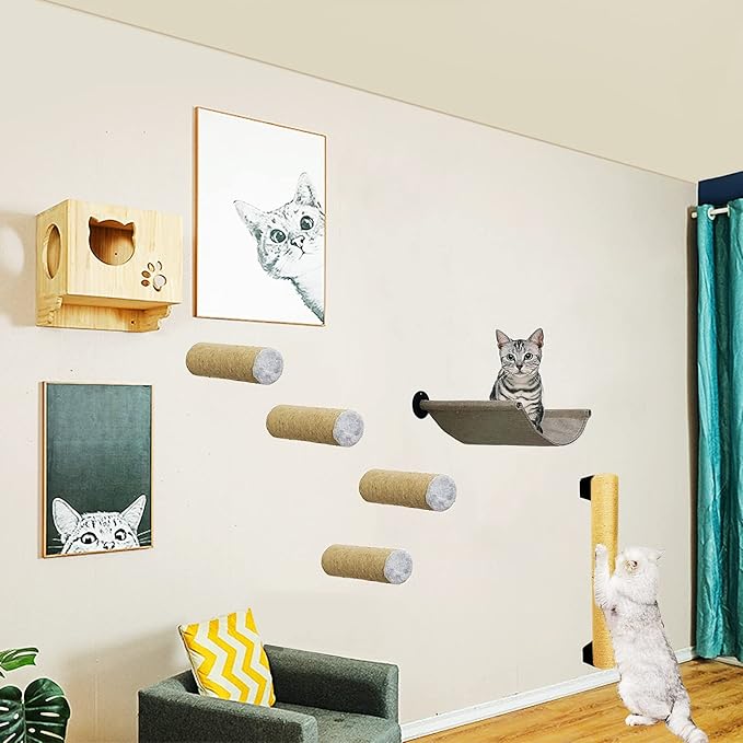 Cat Scratching Post Wall Mounted, 24 inch Tall 3.5 inch Diameter Cat Tree Scratch Post, Hemp Rope Scratcher Posts for Indoor Kittens and Large Cats with Screws - PAWPICO