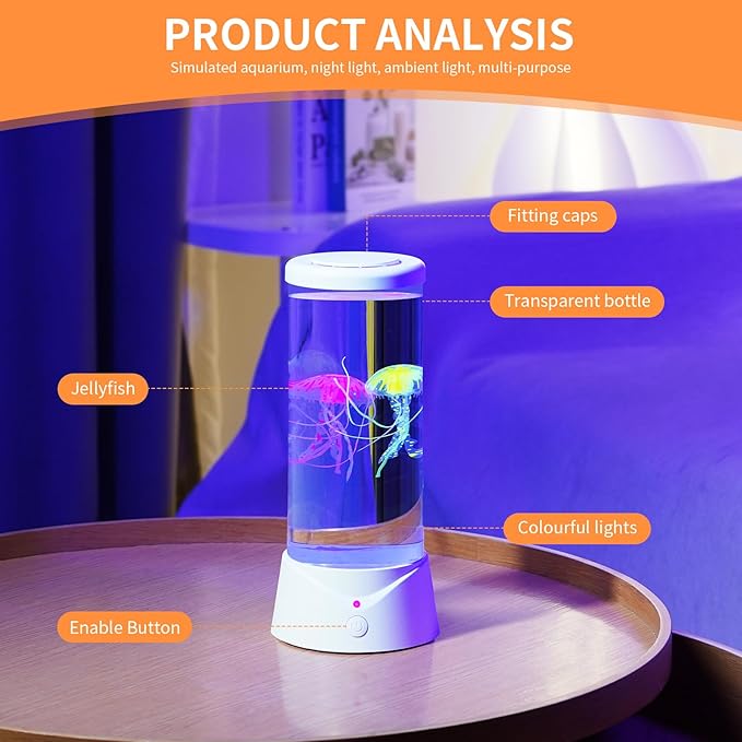 Jellyfish Lamp with 7 Color Changing Effect LED Jellyfish Aquarium Tank Mood Lamp Aquarium Light Table lamp Home Decor Gift for Kids Women Men (White) Ekovko