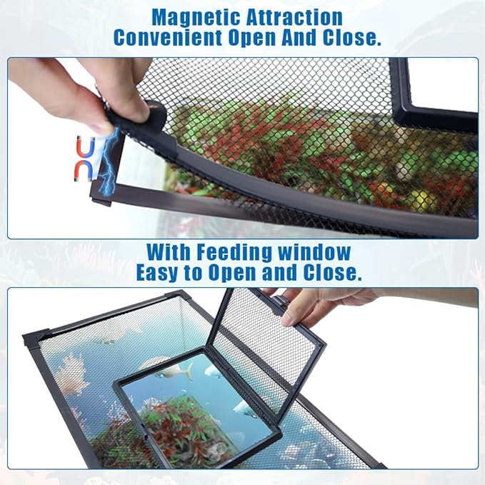 Magnetic Fish Tank Lid with Feeding Window, SEILETOO High Transparency Fish Tank Cover, Aquarium Lid Can be Cut to Any Size, Fish Anti Jumping Net SEILETOO