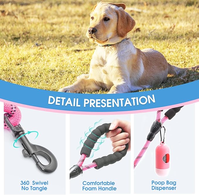 BAAPET 2/4/5/6 FT Dog Leash with Comfortable Padded Handle and Highly Reflective Threads for Small Medium and Large Dogs (6FT-1/2'', Pink) - PAWPICO
