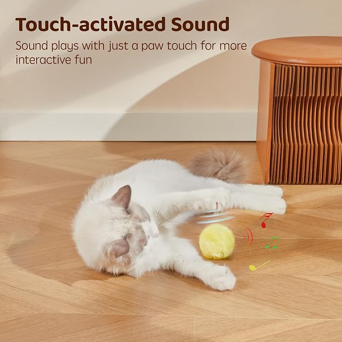 Potaroma Chirping Cat Toys Balls with SilverVine Catnip, Upgraded, 3 Pack Fluffy Interactive Cat Kicker, 3 Lifelike Animal Sounds, Kitty Kitten Catnip Exercise Toys - PAWPICO