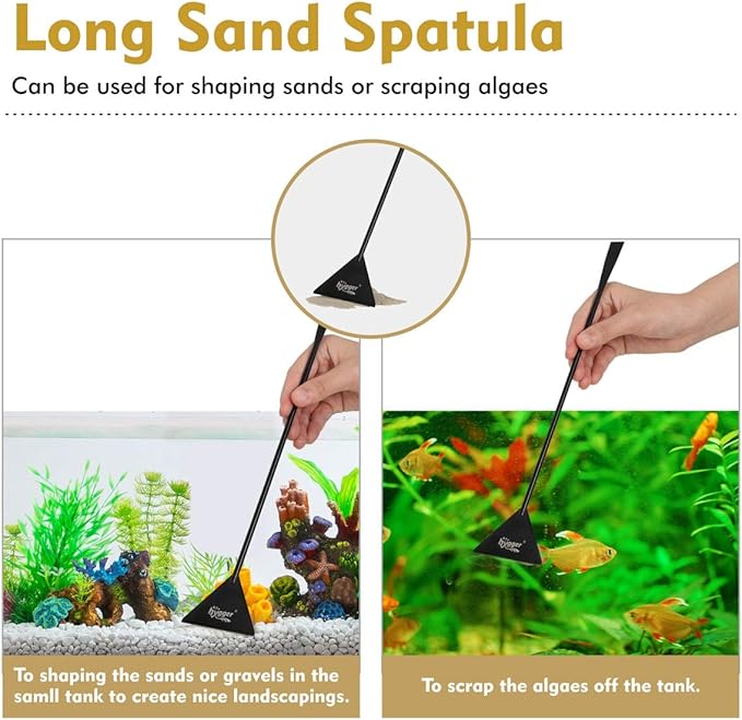hygger Long Stainless Steel Premium Aquarium Tools, 4 PCS Aquatic Plant Tweezers Scissors Spatula Kits Comes with 1 Cleaning Cloth, for Fish Tank Starters hygger
