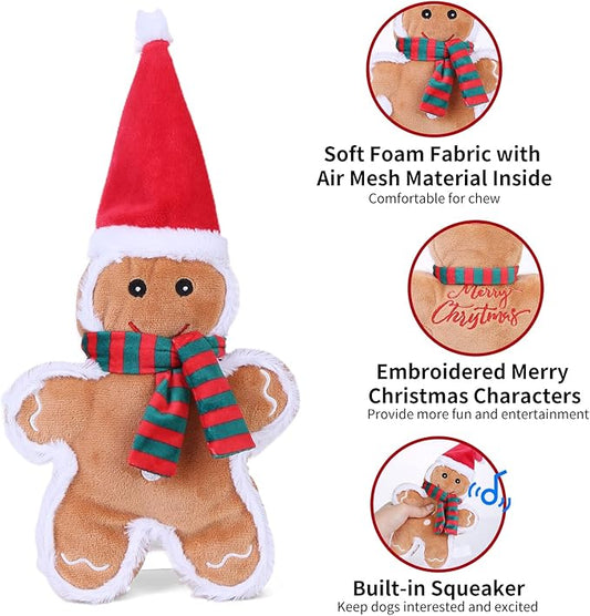 DODODOLA Dog Toys Squeaky Dog Toys with Crinkle Paper Cute Stuffed Gingerbread Man Durable Dog Plush Toys for Large Breed Dog Chew Toys for Small, Medium, Large Dogs (Gingerbread Man) - PAWPICO
