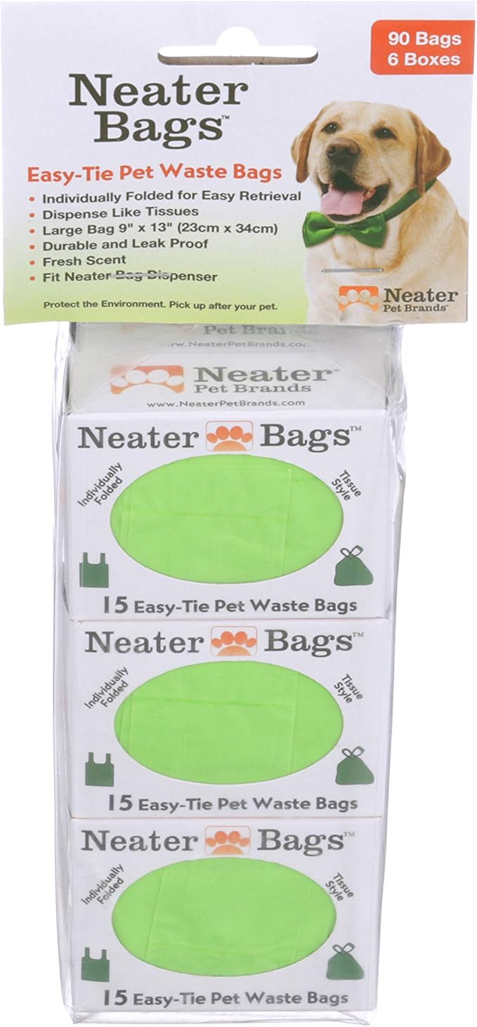 Neater Pets Neater Bags - Dog Waste Poop Bags - Dispense One at a Time Like Tissues - No Rolls to Fuss With - Easy-Tie Handles (90 Bags) - PAWPICO