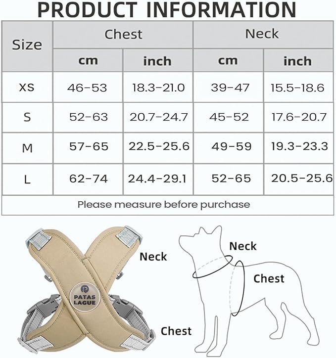 Patas Lague Dog Harness with Leash Set Adjustable Soft Padded Step-in Dog Vest No Choke No Pull Reflective for Small Medium Pets with Poop Bags and Dispenser, Solid and No-chew, Brown M PatasLague