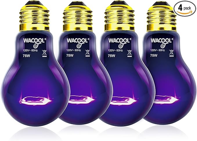 WACOOL 4Pack Reptile Night Heat Lamp, 75W Night Heat Lamp for Reptiles & Amphibians,Simulate Nature Moonlight Purple Night Light for Bearded Dragon Lizard Snake Crab… WACOOLTERRA