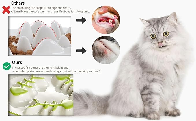 Raised Cat Dog Slow Feeder Bowl with Stand,Elevated Cat Food Bowl Shallow Design,Slow Down Eating Speed of Pets,No Whisker Fatigue Ceramic Cat Puzzy Feeder, Against Bloat,Indigestion, Easy to Clean - PAWPICO