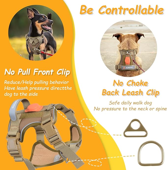 AUROTH Dog Harness Medium Sized Dog, Dog Vest Harness Medium Size Dog, Medium Dog Harness, No Pull Dog Harness for Medium Dogs with Handle, Army Yellow M AurothPets