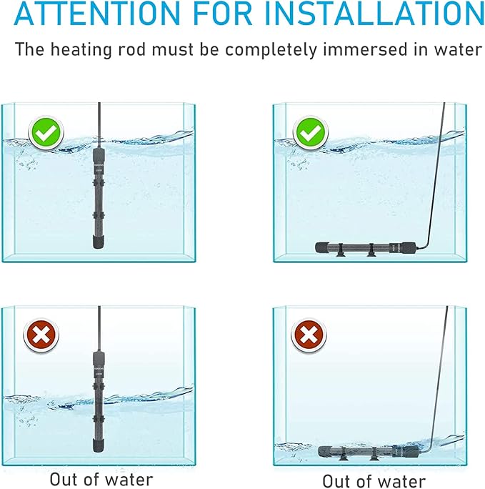 YukiHalu Small Submersible Aquarium Heater, Adjustable Mini Fish Tank Heater 25W 50W 100W 200W 300W with External Temperature Controller, LED Display, Used for 5/10/20/40/60 Gallons (100 Watts) YukiHalu