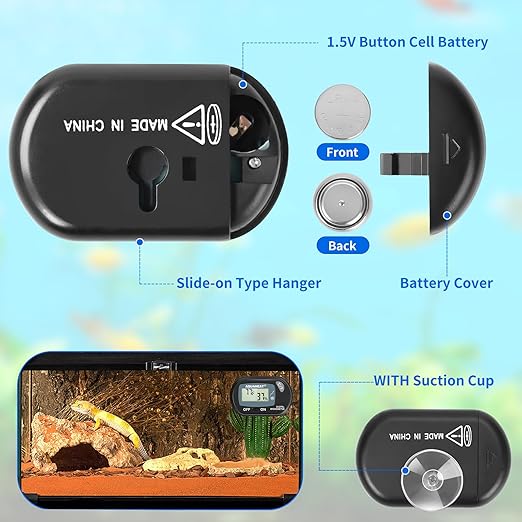 AQUANEAT 2 Packs Reptile Thermometer Hygrometer Digital Display Temperature and Humidity Moniter for Reptiles Rearing Box with Suction Cup… Aquaneat