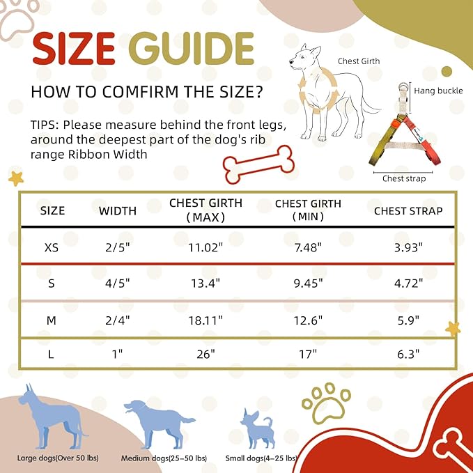 Tri-Color Dog Harness, Adjustable Step-in Design No Pull Dog Harness for Medium Dogs No Pull, Heavy Duty Puppy Harness, Easy for Walking Dog Harness Medium Size Dog Red Yellow White Pawhuggies