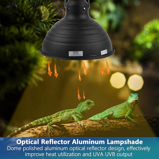 8.5 Inch Reptile Light Fixture Dome Heat Lamp Fixture UVB Heat Basking Lamp Fixture for Amphibian Reptile Terrariums,E26 Base REPTIHOME