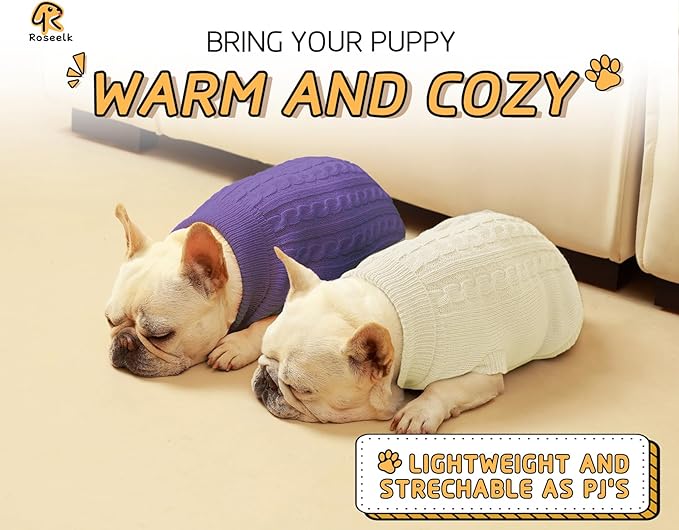2 Pack Dog Sweaters for Small Dogs - Puppy Medium Warm Clothes in Winter, Turtleneck Pullover Design for Boy Girl Pet, Doggie, Cat, Kitten Chihuahua Bulldog Pug Beagles (S, Purple, Beige) - PAWPICO