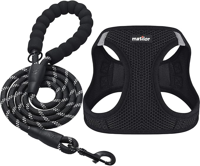 Dog Harness Step-in Breathable Puppy Cat Dog Vest Harnesses for Small Medium Dogs Black matilor