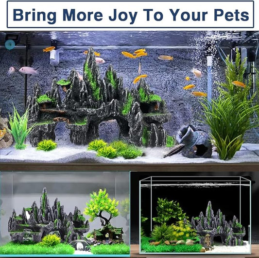 Large Fish Tank Decorations Fish Tank Decor Aquarium Rock Mountain View Aquarium Ornament Tree House Cave Fish Tank Rocks for Large Fish Tank Glofish Tank Decorations - 13 Inches Long GOLOMOZ