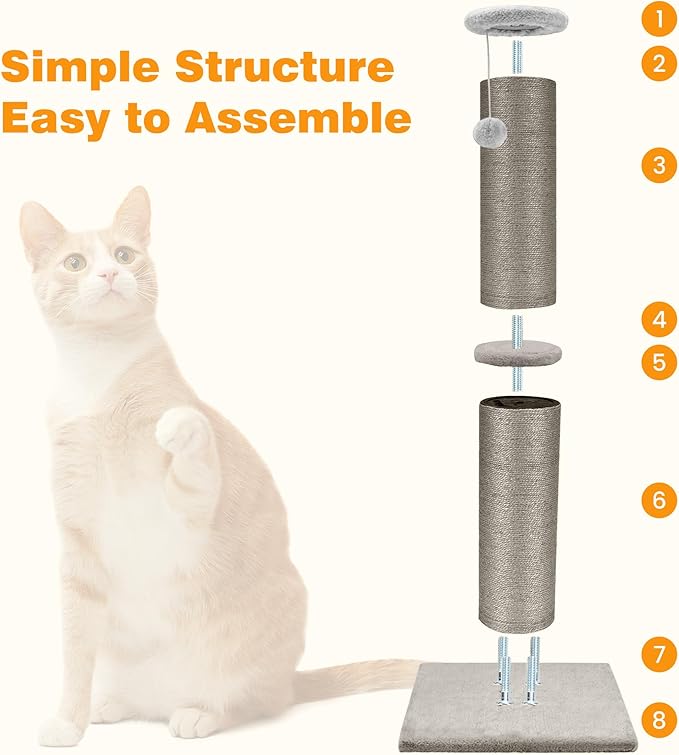 PAWSCRAT Cat Scratching Post 32 Inch High, 5.5 Inch Large Diameter Natural Sisal Cat Scratch Post, Scratch-Resistant and Durable Tall Cat Scratcher for Indoor Cats, Protect Your Furniture, Gery - PAWPICO