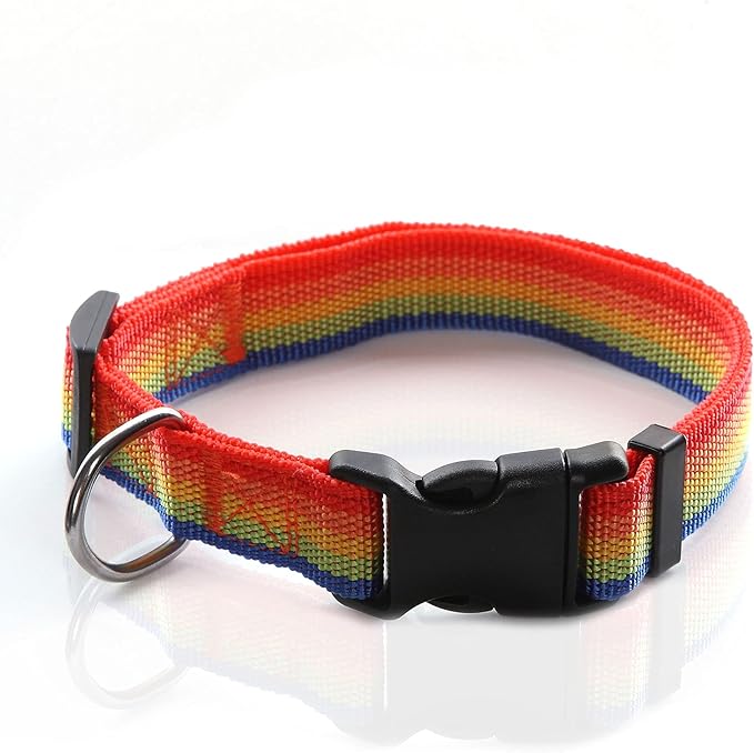 Adjustable Nylon Dog Collar, pet Collar 1 Inch 3/4 Inch 5/8 Inch Wide, for Large Medium Small Dogs (L(1" x 16-23"), Rainbow) TAIDA
