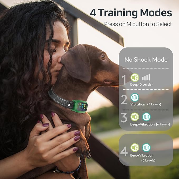Bark Collar, Rechargeable Dog Bark Collar with 5 Adjustable Sensitivity and Intensity Beep Vibration, Anti Barking Collar for Small Medium Large Breed Dogs (Green) FAFAFROG