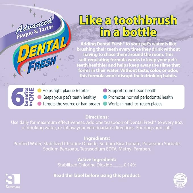 Dental Fresh Advanced Plaque and Tartar Water Additive, 32oz – Dog Teeth Cleaning Formula to Freshen Breath and Improve Overall Oral Health DentalFresh