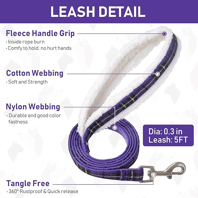 GAMUDA Small Dog Harness Collar and Leash Set, Step in No Chock No Pull Soft Mesh Adjustable Dog Vest Harnesses Plaid Reflective for Dogs Puppy Cats Kitten Rabbit (Warm Purple, XL) GAMUDACollarsCollection