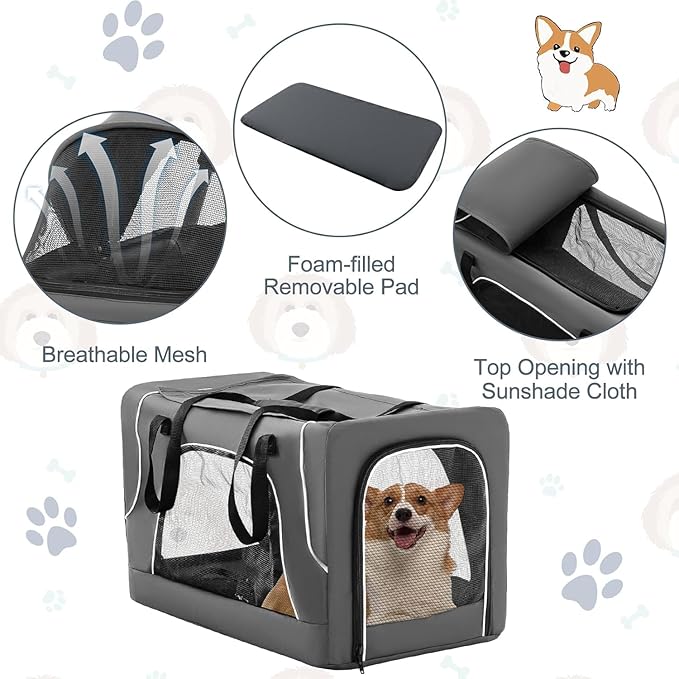 Double Dog Stroller, Foldable 3-in-1 Cat Stroller with 2 Detachable Carriers, Safety Belt, Washable Cover, Removable Pads, 4 Wheels Travel Pet Stroller for Small Medium Dogs (Grey) - PAWPICO