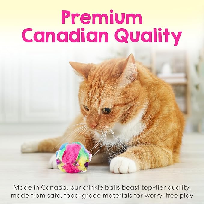 Cat Crinkle Balls 2.5 Inch (12-Pack) - Crinkle Cat Toys for Indoor Cats - Multi-Color Crinkle Cat Toy - Cat Toys Crinkle Balls to Keep Fit and Active - Canadian-Made Crinkle Balls for Cats - PAWPICO